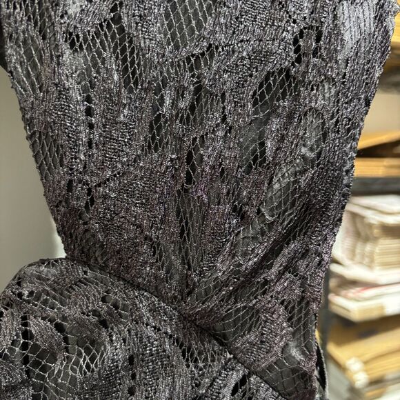 Wednesday Addams Gothic Prom Dress Black Lace 80s Vintage Nuance Ruched Size 11 - Picture 11 of 15